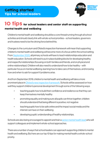 Mental health and wellbeing: 10 tips for school leaders