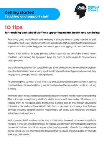 Mental health and wellbeing: 10 tips for teaching and support staff