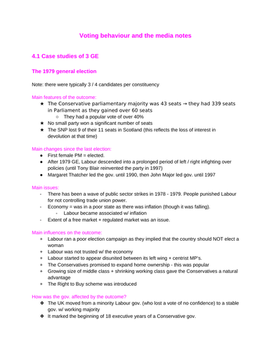 Voting behaviour and the media A-level politics notes (Edexcel)