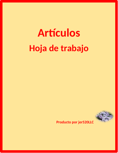 Spanish Articles Worksheet Teaching Resources