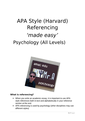 Psychology: APA Style (Harvard) Referencing ‘made easy’ (All Levels)