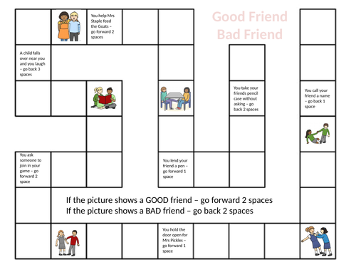 board game template good friend bad friend teaching
