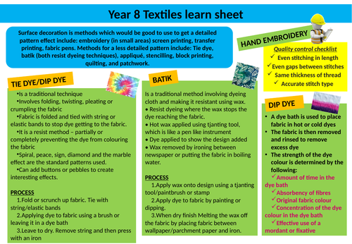 year 8 textiles assessment teaching resources