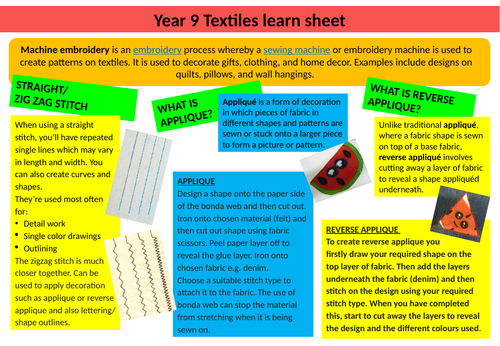 Year 9 Textiles assessment