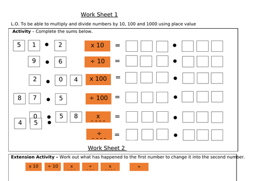 Dividing & Multiplying by 10, 100 & 1000