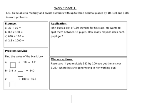 Multiplying & Dividing Worksheet
