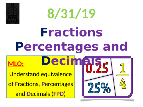 Year 7 and 8 KS3  FPD Equivalence Resources