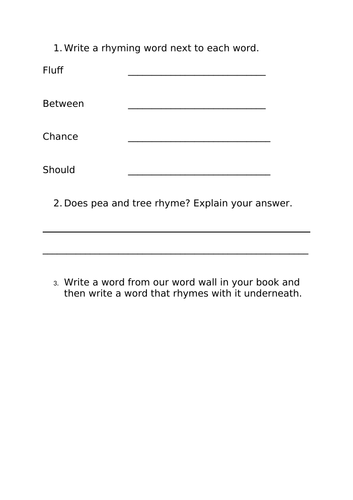 Lesson Resources Rhyme Year 2