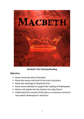 Macbeth question booklet (use with DVD)