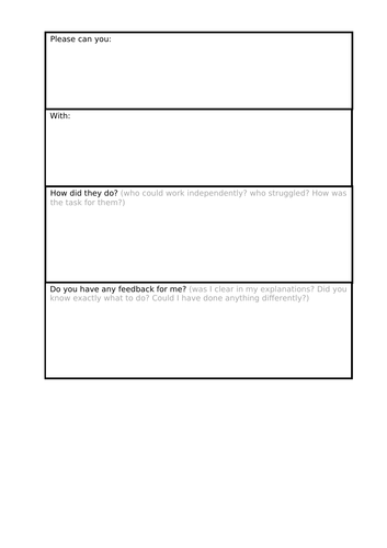 Teaching Assistant Communication Sheet