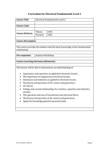 Curriculum Electrical Fundamentals Level 2