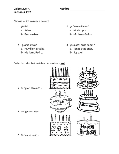 Greetings, Name, How are you, Age in Spanish Worksheet