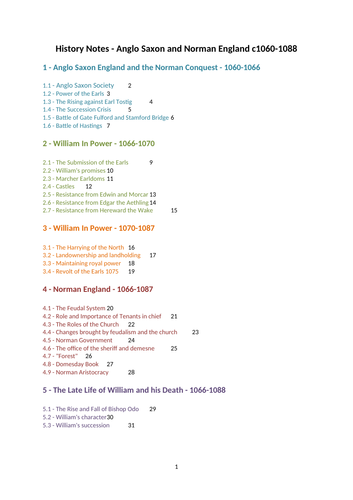 9-1 GCSE History Edexcel - Anglo Saxon and Norman England Notes