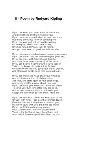 If - Poem by Rudyard Kipling