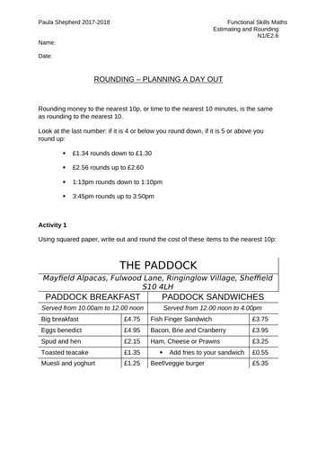 Rounding using money, distance and time: E1-E3/L1