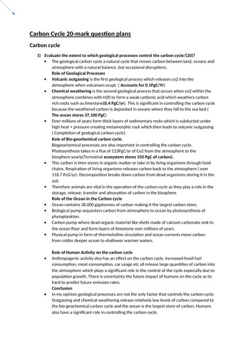 A Level Geography Carbon Cycle and energy security 20 markers