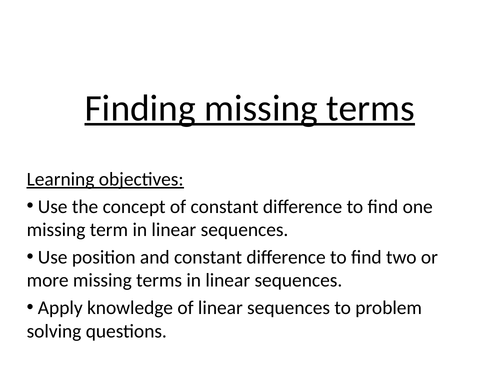 Sequences Missing Terms Mastery Lesson Teaching Resources 8296