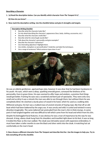 'The Tempest' Gonzalo character description differentiated worksheets