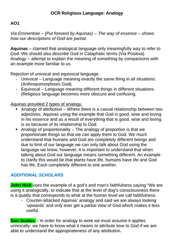 OCR A-level Religious Studies: Via Negativa, Analogy and Symbol Revision Notes