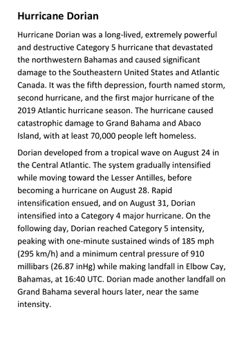 Hurricane Dorian Handout