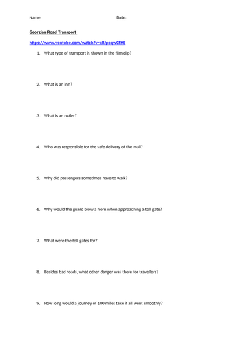 Video worksheet - Georgian Road Transport