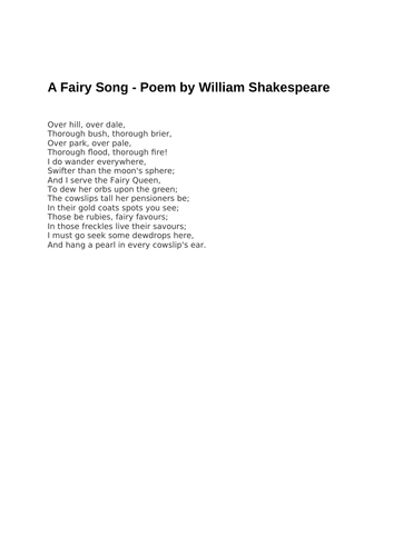 A Fairy Song - Poem by William Shakespeare