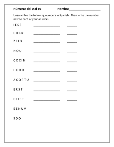 numeros 0 10 numbers in spanish worksheets teaching resources