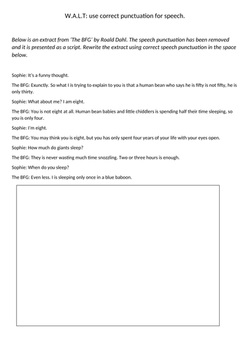 Adding speech punctuation to The BFG extract