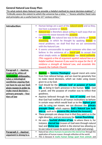 OCR A level Religious Studies - Natural Moral Law Essay Plan