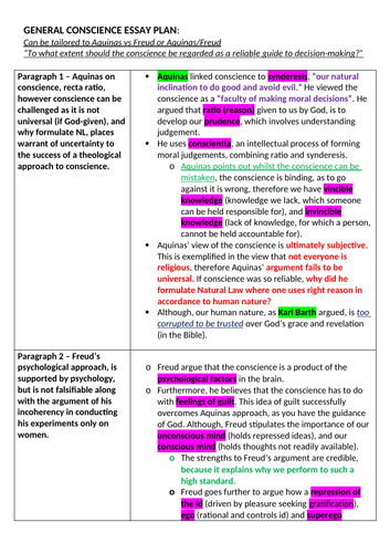 OCR A level Religious Studies - Conscience Essay Plan