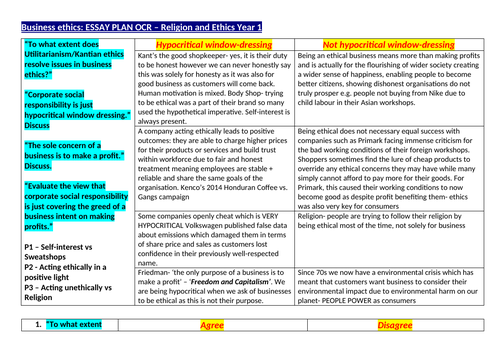 business ethics essay plan