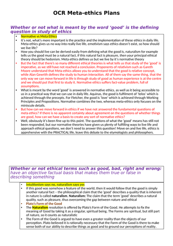 OCR A level Religious Studies - Meta-ethics Essay Plans