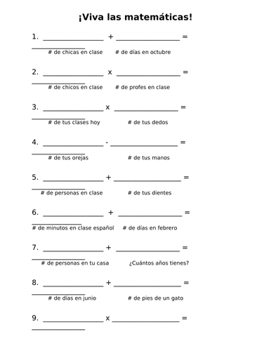 Beginner Spanish Math Worksheet Number And Basic Vocabulary Review