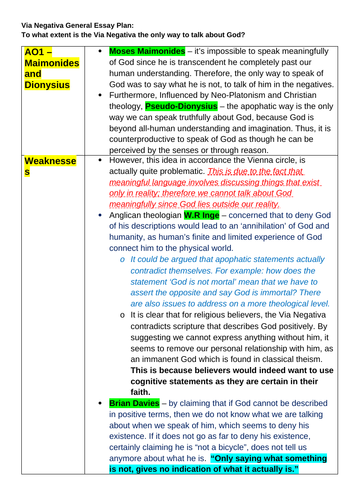 OCR A level Religious Studies : Philosophy of Religion - Religious Language  Essay Plans