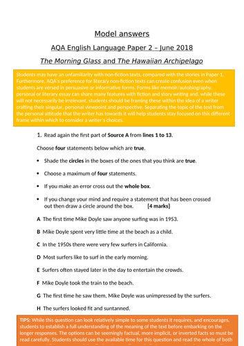 AQA GCSE English Language Paper 2 model answers (June 2018) by louisee9 | Teaching Resources