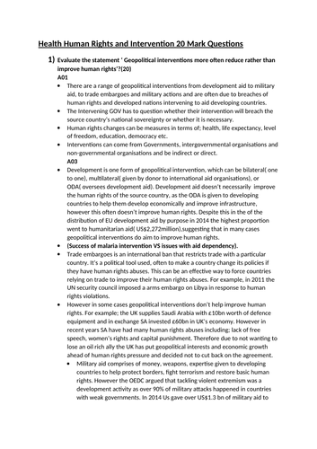 Five Edexcel Geography answered 20 marker questions