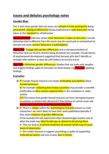 A Level AQA Psychology Issues and debates notes
