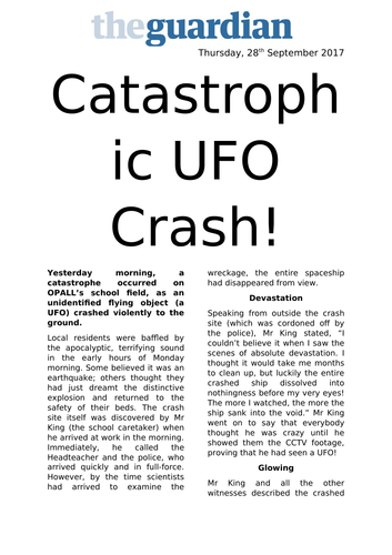 UFO Newspaper WAGOLL year 5