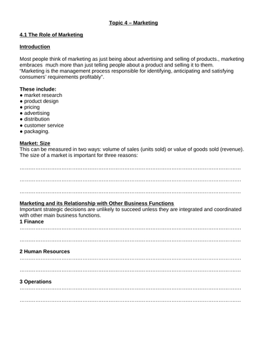 IB Business Management - Unit 4 - Marketing – Worksheets