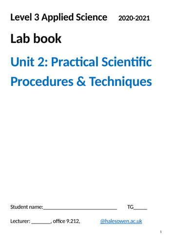 Planning for Unit 2: Practical Scientific Procedures & Techniques