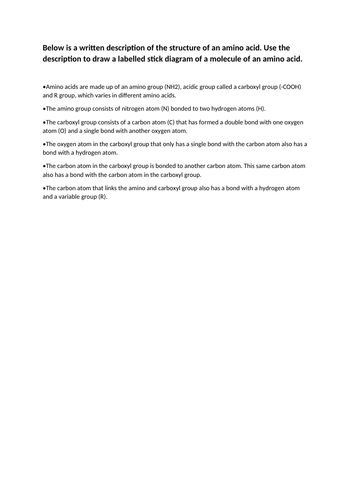 A LEVEL BIOLOGY - PROTEINS AND ENZYMES SCHEME OF WORK