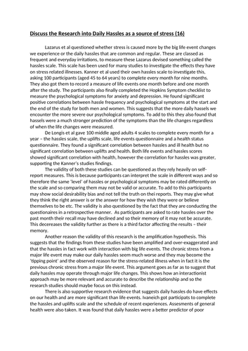 Stress AO1/A03 summarised points with example essays