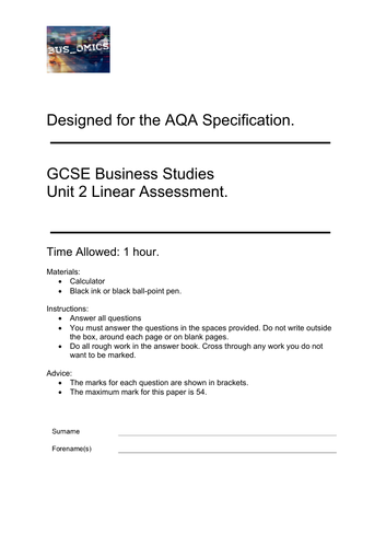 GCSE AQA Business Studies Assessment
