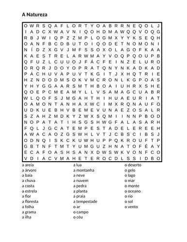 Natureza (Nature in Portuguese) Wordsearch | Teaching Resources