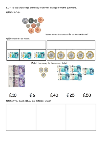 Differentiated Money Worksheet | Teaching Resources