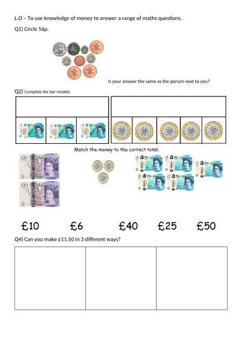Differentiated Money Worksheet
