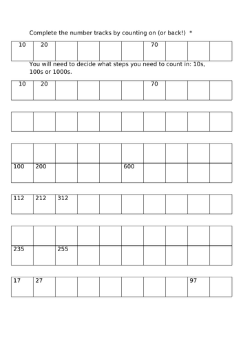 Counting in 10s, 50s, 100s and 1000s for Year 3 and Year 4