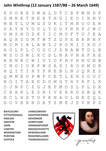 John Winthrop Word Search