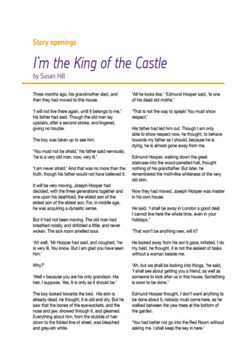 Sample paper for AQA GCSE Paper 1: I'm the King of the Castle