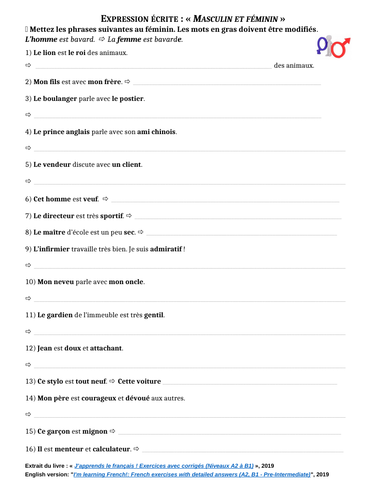 Masculin Et Feminin Phrases A Transformer French Basics Teaching Resources